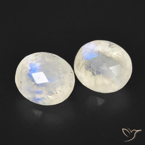 2.56 ctw White Rainbow Moonstone Stones, Natural Rainbow Moonstone in Oval Checkerboard Shape for Sale