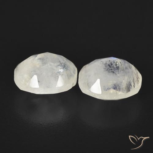 Rainbow Moonstone Gemstones in 7.1 x 6.2 mm Size for Sale, Rainbow Moonstone Stones in Bluish White Color