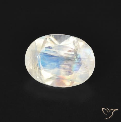1.14 ct White Rainbow Moonstone Stone, Natural Rainbow Moonstone in Oval Facet Shape for Sale
