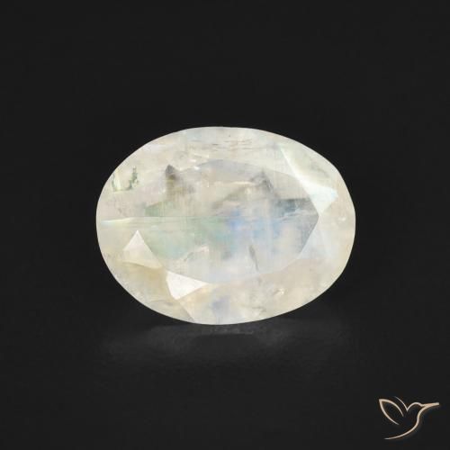 1.39 ct White Rainbow Moonstone Stone, Natural Rainbow Moonstone in Oval Facet Shape for Sale