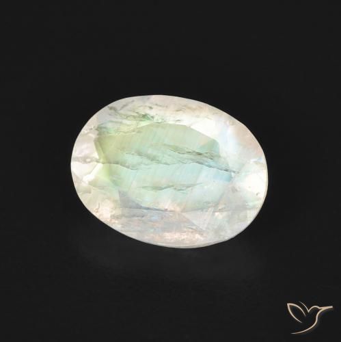 1.07 ct White Rainbow Moonstone Stone, Natural Rainbow Moonstone in Oval Facet Shape for Sale