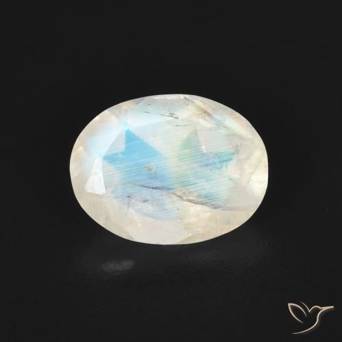 1.06ct Natural Bluish White Rainbow Moonstone, Oval, Transparent