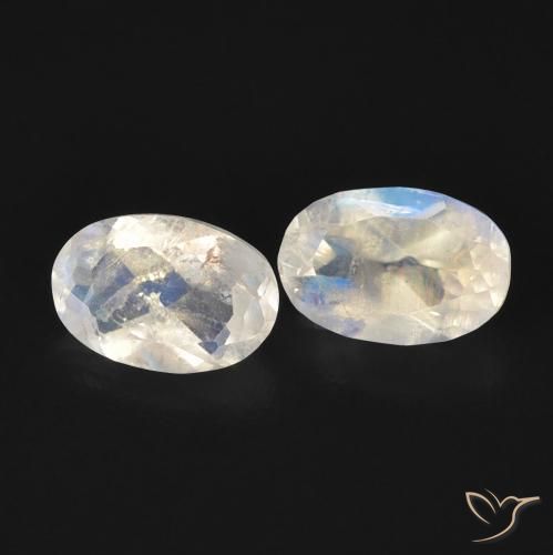 0.96 ctw White Rainbow Moonstone Stones, Natural Rainbow Moonstone in Oval Facet Shape for Sale