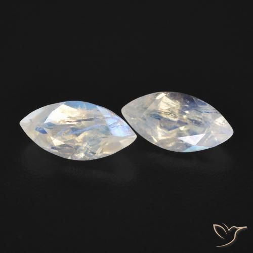 1.15 ctw White Rainbow Moonstone Stones, Natural Rainbow Moonstone in Marquise Facet Shape for Sale