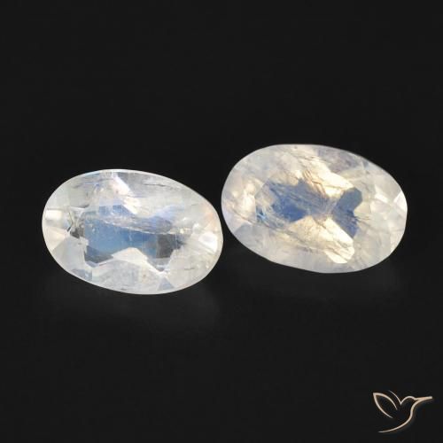 0.89 ctw White Rainbow Moonstone Stones, Natural Rainbow Moonstone in Oval Facet Shape for Sale