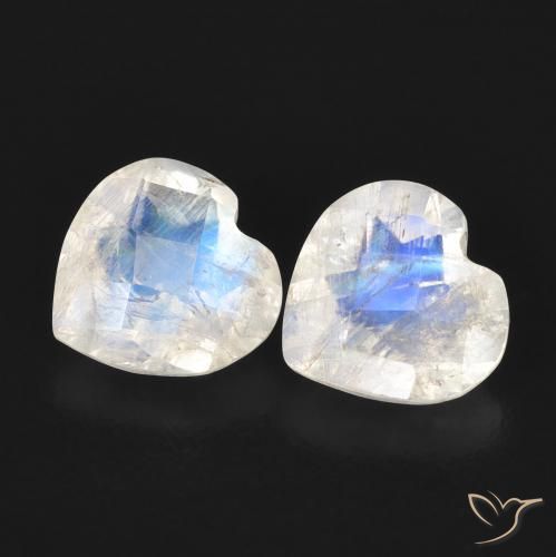 1.34ctw Natural Bluish White Rainbow Moonstone, Heart, Transparent