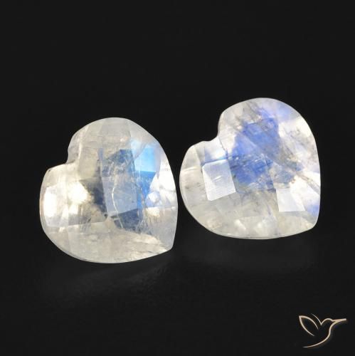 1.34 ctw White Rainbow Moonstone Stones, Natural Rainbow Moonstone in Heart Checkerboard Shape for Sale
