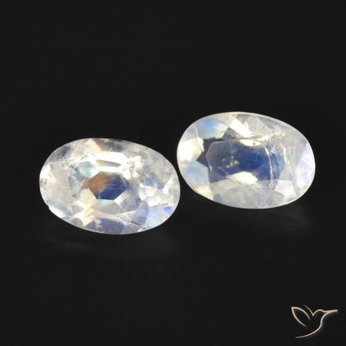 0.79 ctw White Rainbow Moonstone Stones, Natural Rainbow Moonstone in Oval Facet Shape for Sale