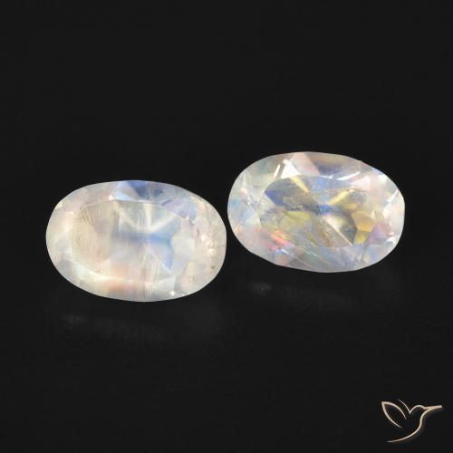1.09 ctw White Rainbow Moonstone Stones, Natural Rainbow Moonstone in Oval Facet Shape for Sale