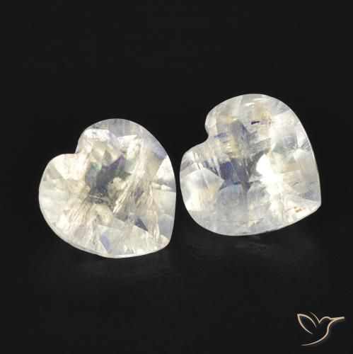 1.21 ctw White Rainbow Moonstone Stones, Natural Rainbow Moonstone in Heart Checkerboard Shape for Sale