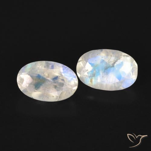 1.07 ctw White Rainbow Moonstone Stones, Natural Rainbow Moonstone in Oval Facet Shape for Sale