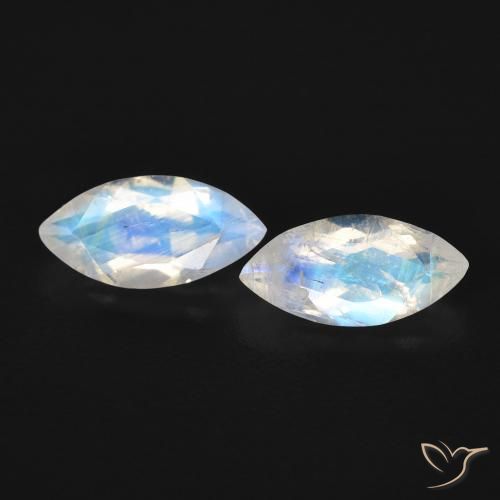 0.97 ctw White Rainbow Moonstone Stones, Natural Rainbow Moonstone in Marquise Facet Shape for Sale