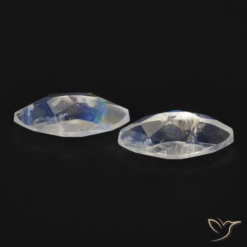 Rainbow Moonstone Gemstones in 8 x 4 mm (calibrated) Size for Sale, Rainbow Moonstone Stones in Bluish White Color