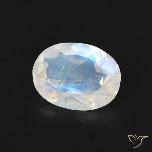 1.10 ct White Rainbow Moonstone Stone, Natural Rainbow Moonstone in Oval Facet Shape for Sale