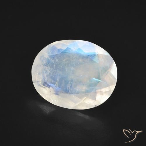 2.57 ct White Rainbow Moonstone Stone, Natural Rainbow Moonstone in Oval Facet Shape for Sale