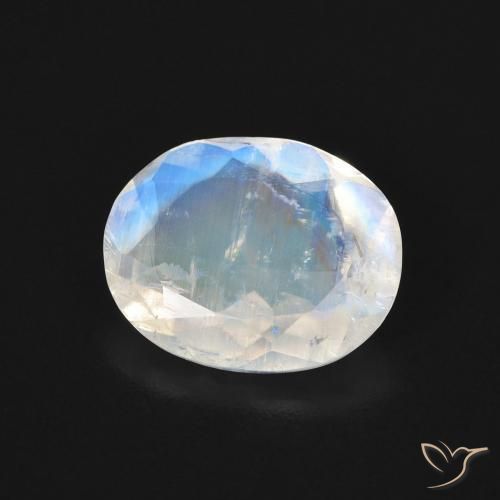 2.54 ct White Rainbow Moonstone Stone, Natural Rainbow Moonstone in Oval Facet Shape for Sale