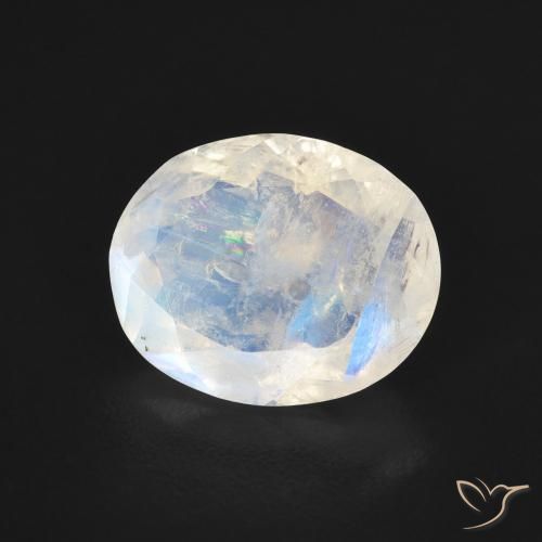 2.58 ct White Rainbow Moonstone Stone, Natural Rainbow Moonstone in Oval Facet Shape for Sale
