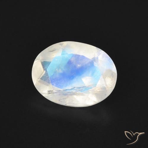 1.30 ct White Rainbow Moonstone Stone, Natural Rainbow Moonstone in Oval Facet Shape for Sale