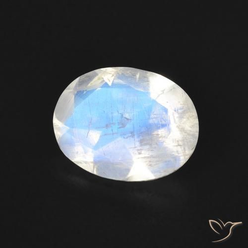 1.38 ct White Rainbow Moonstone Stone, Natural Rainbow Moonstone in Oval Facet Shape for Sale
