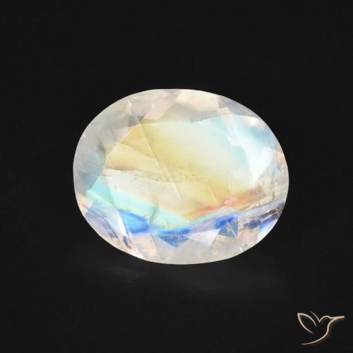 2.70 ct White Rainbow Moonstone Stone, Natural Rainbow Moonstone in Oval Facet Shape for Sale