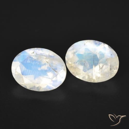 3.48 ctw White Rainbow Moonstone Stones, Natural Rainbow Moonstone in Oval Facet Shape for Sale