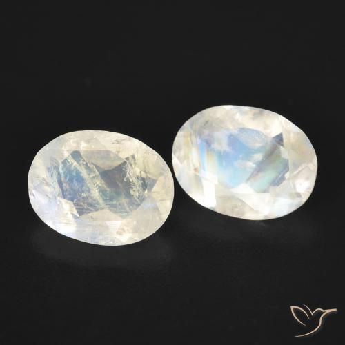 2.37 ctw White Rainbow Moonstone Stones, Natural Rainbow Moonstone in Oval Facet Shape for Sale