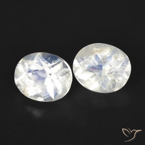 2.24 ctw White Rainbow Moonstone Stones, Natural Rainbow Moonstone in Oval Checkerboard Shape for Sale