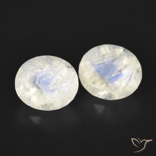 2.16 ctw White Rainbow Moonstone Stones, Natural Rainbow Moonstone in Oval Checkerboard Shape for Sale