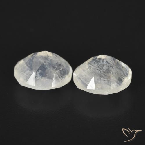 Rainbow Moonstone Gemstones in 7 x 6 mm Size for Sale, Rainbow Moonstone Stones in Bluish White Color