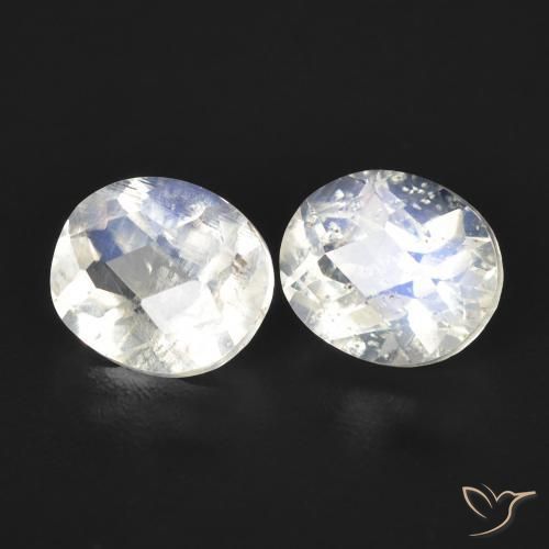 2.31 ctw White Rainbow Moonstone Stones, Natural Rainbow Moonstone in Oval Checkerboard Shape for Sale