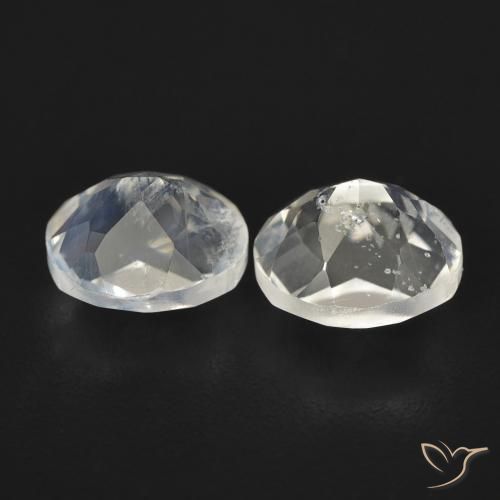 Rainbow Moonstone Gemstones in 7 x 5.9 mm Size for Sale, Rainbow Moonstone Stones in Bluish White Color