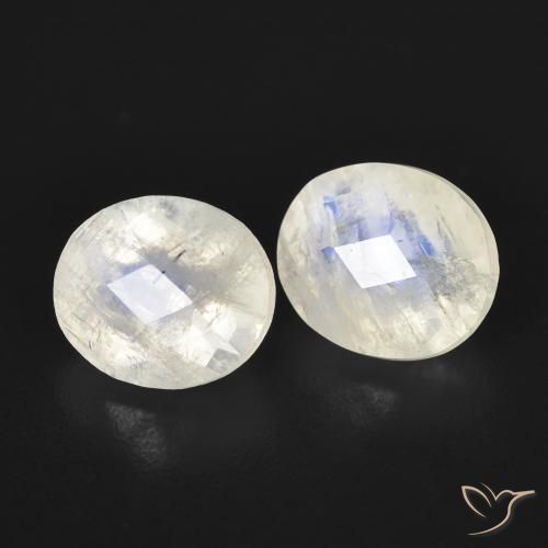 2.48 ctw White Rainbow Moonstone Stones, Natural Rainbow Moonstone in Oval Checkerboard Shape for Sale