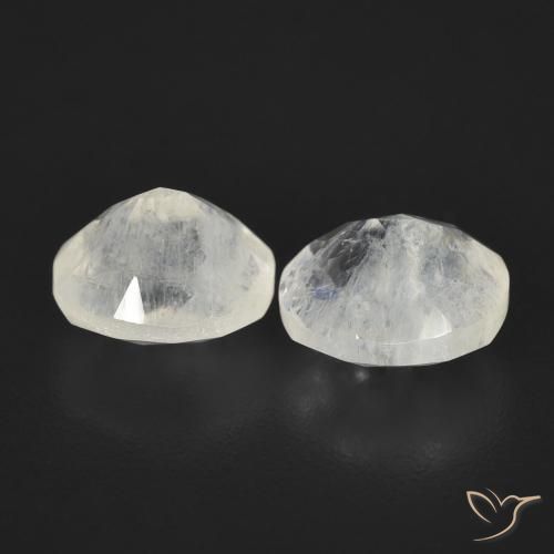 Rainbow Moonstone Gemstones in 7.1 x 6.1 mm Size for Sale, Rainbow Moonstone Stones in Bluish White Color