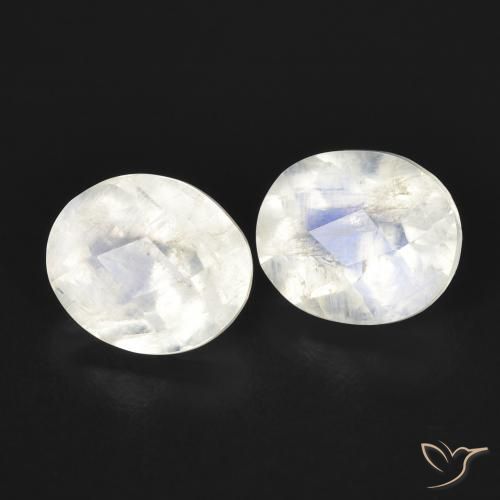 2.29 ctw White Rainbow Moonstone Stones, Natural Rainbow Moonstone in Oval Checkerboard Shape for Sale