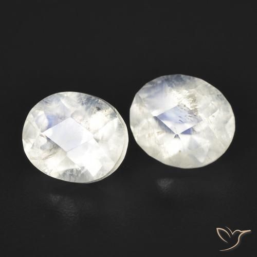 2.36 ctw White Rainbow Moonstone Stones, Natural Rainbow Moonstone in Oval Checkerboard Shape for Sale