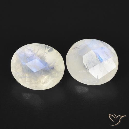 2.37 ctw White Rainbow Moonstone Stones, Natural Rainbow Moonstone in Oval Checkerboard Shape for Sale