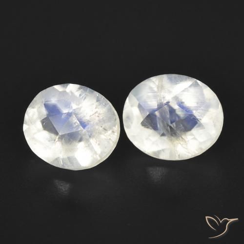 2.38 ctw White Rainbow Moonstone Stones, Natural Rainbow Moonstone in Oval Checkerboard Shape for Sale