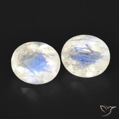 2.46 ctw White Rainbow Moonstone Stones, Natural Rainbow Moonstone in Oval Checkerboard Shape for Sale