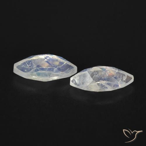 Rainbow Moonstone Gemstones in 8 x 4 mm (calibrated) Size for Sale, Rainbow Moonstone Stones in Bluish White Color