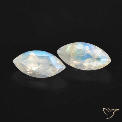 1.24 ctw White Rainbow Moonstone Stones, Natural Rainbow Moonstone in Marquise Facet Shape for Sale
