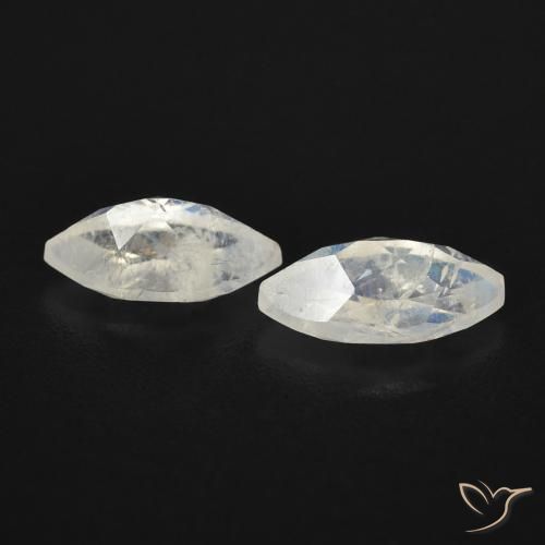 Rainbow Moonstone Gemstones in 8.3 x 4.1 mm Size for Sale, Rainbow Moonstone Stones in Bluish White Color