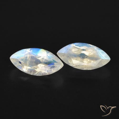 1.08 ctw White Rainbow Moonstone Stones, Natural Rainbow Moonstone in Marquise Facet Shape for Sale