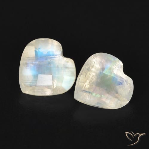 1.34 ctw White Rainbow Moonstone Stones, Natural Rainbow Moonstone in Heart Facet Shape for Sale