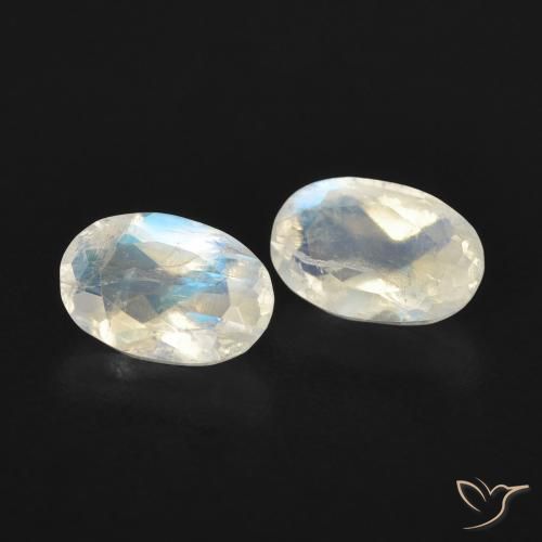 0.91 ctw White Rainbow Moonstone Stones, Natural Rainbow Moonstone in Oval Facet Shape for Sale