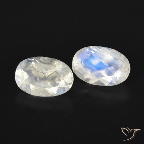 0.95 ctw White Rainbow Moonstone Stones, Natural Rainbow Moonstone in Oval Facet Shape for Sale