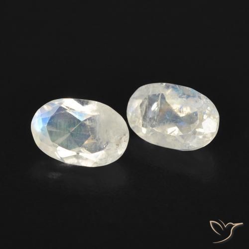 0.82 ctw White Rainbow Moonstone Stones, Natural Rainbow Moonstone in Oval Facet Shape for Sale
