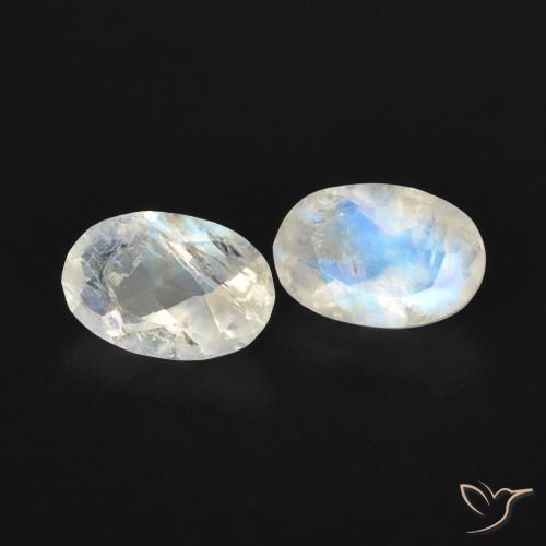 0.88 ctw White Rainbow Moonstone Stones, Natural Rainbow Moonstone in Oval Facet Shape for Sale