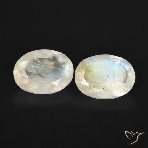 2.28 ctw White Rainbow Moonstone Stones, Natural Rainbow Moonstone in Oval Facet Shape for Sale