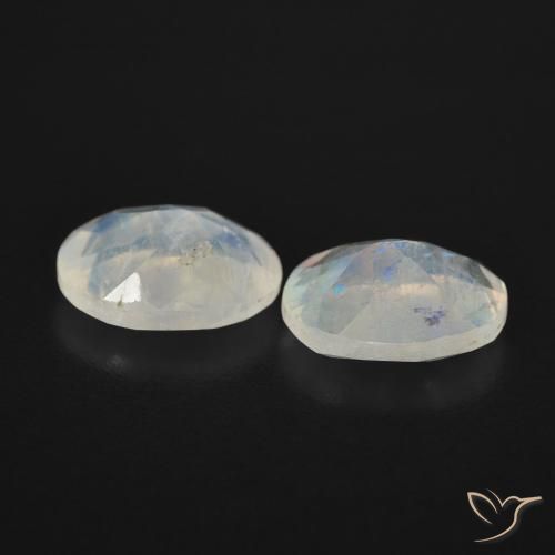 Rainbow Moonstone Gemstones in 8 x 6 mm (calibrated) Size for Sale, Rainbow Moonstone Stones in Bluish White Color