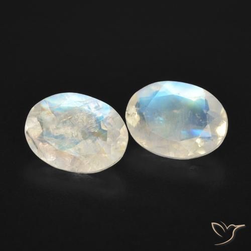 2.41 ctw White Rainbow Moonstone Stones, Natural Rainbow Moonstone in Oval Facet Shape for Sale